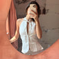 Women's Retro Lace-up Halter Neck Off-Shoulder Slim-fit Tank Top
