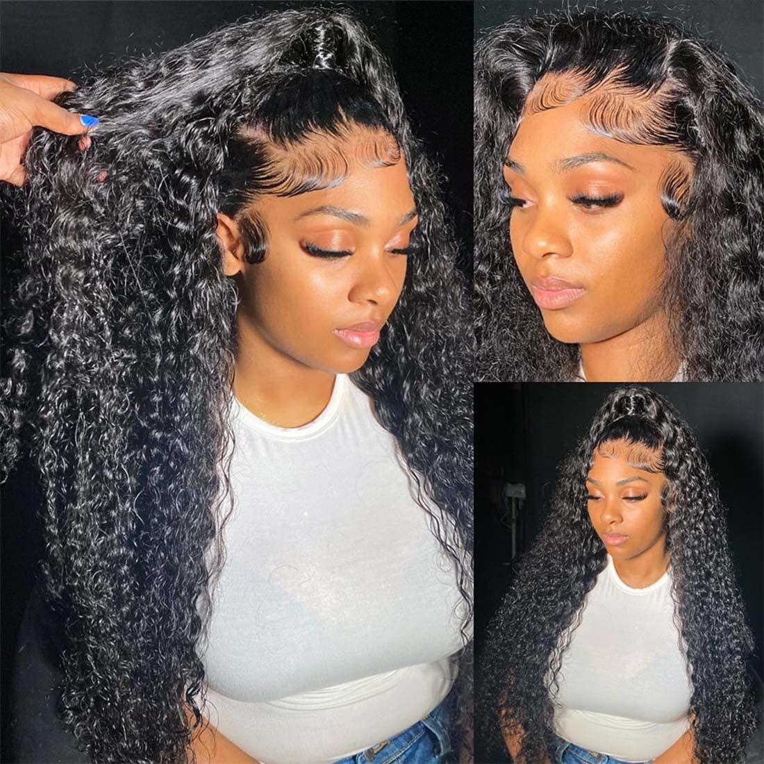 13x4 Lace Frontal Human Hair Wig,Natural Color,Deep Wave,150 Density
