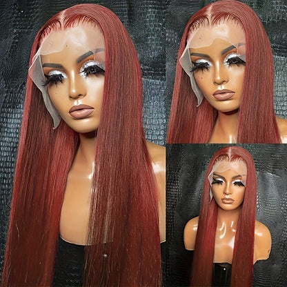 13x4 HD Lace Frontal Human Hair Wig, Straight Hair Reddish Brown Color, 150 Density