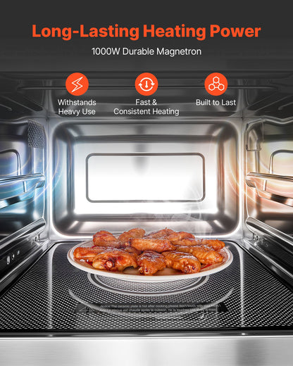 Countertop Microwave Oven, 0.9 Cu Ft, 1000W Digital Stainless Steel Microwave Oven With Touchscreen, 10 Cooking Presets, 5 Power Levels, Multi-Lock Door & Easy Clean Interior For Commercial Use